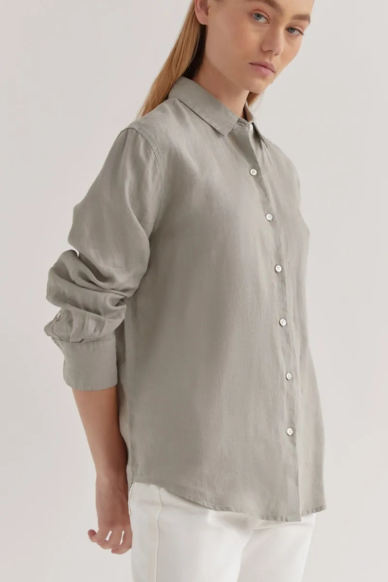 Assembly Label - Xander Linen Shirt - Green Fog