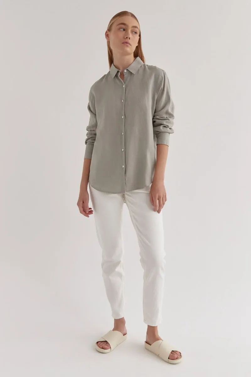 Assembly Label - Xander Linen Shirt - Green Fog