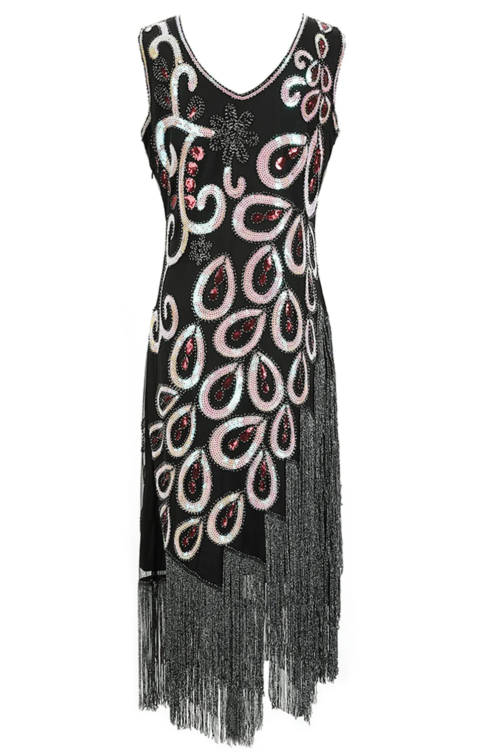 Asymmetrical V Neck 1920s Flapper Dress