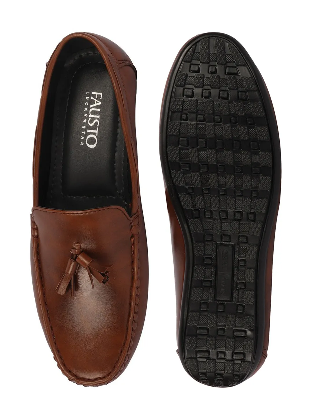 Basics Men Brown Side Stitched Casual Slip On Tassel Loafers and Moccasin Shoes