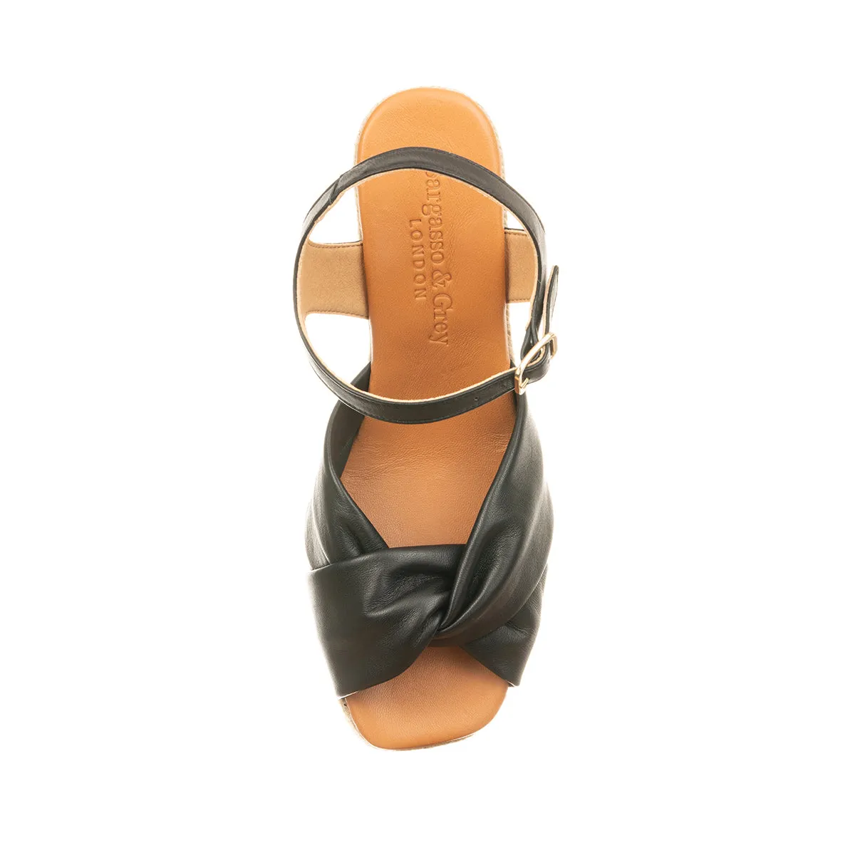 Bertie - Wide Fit Wedge Sandal - Black Leather