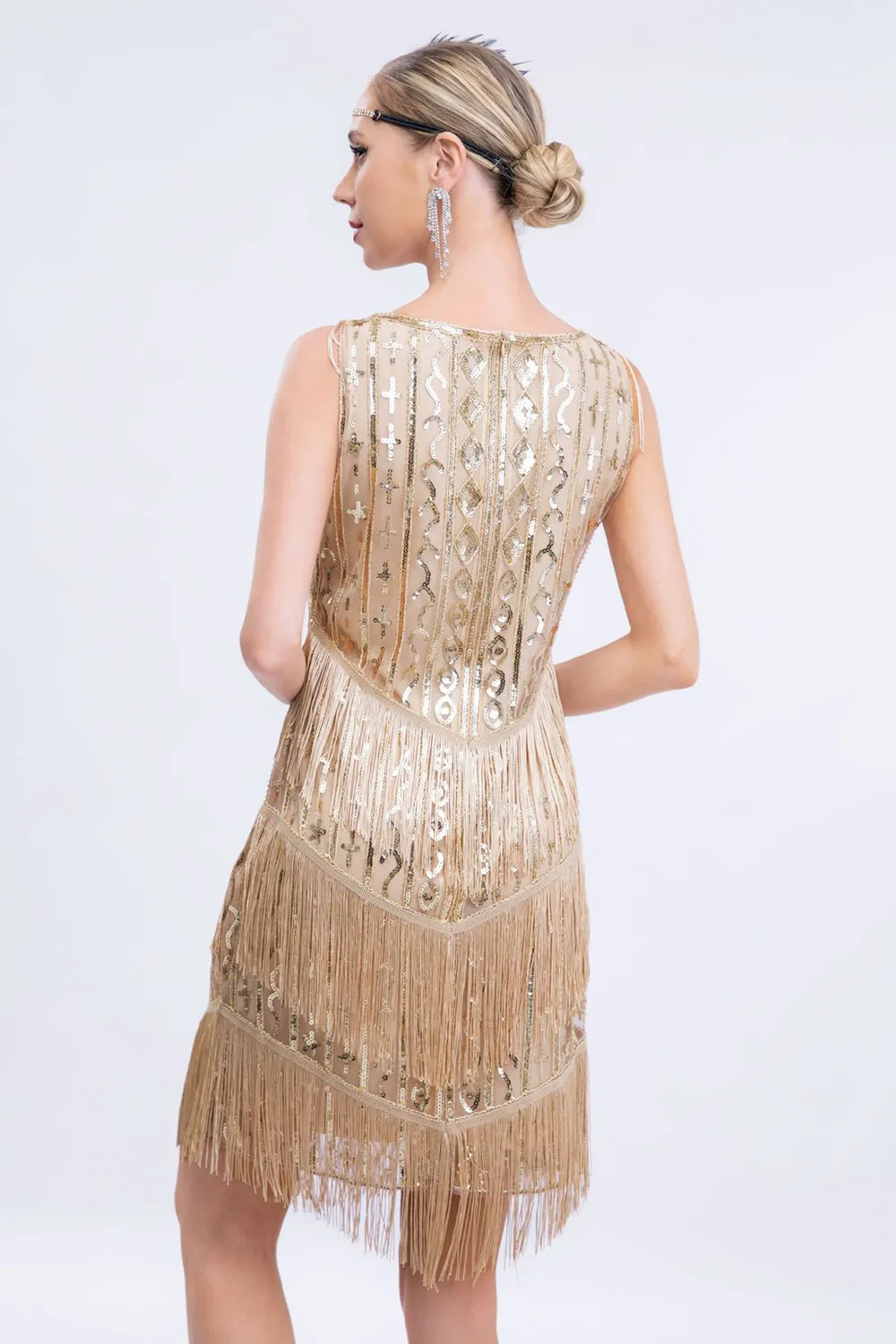 Black Fringed 1920s Gatsby Dress with Sequins