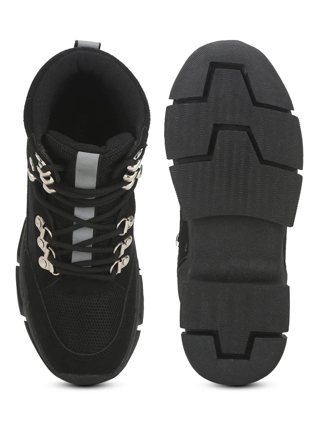 Black Micro Heeled Lace-Up Sneakers