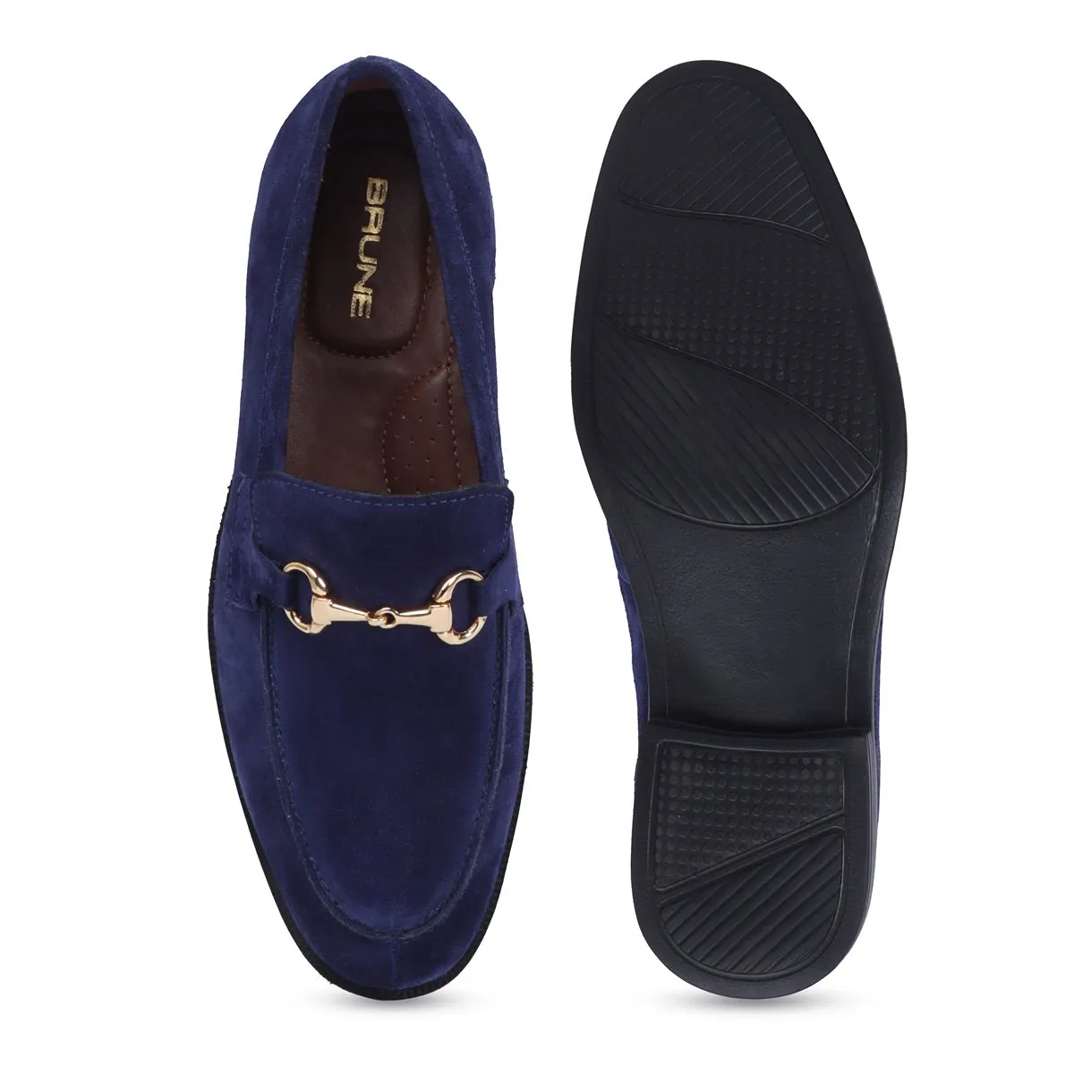 Blue Suede Leather Light Weight Loafer Horse-bit Buckle for Men By Brune & Bareskin