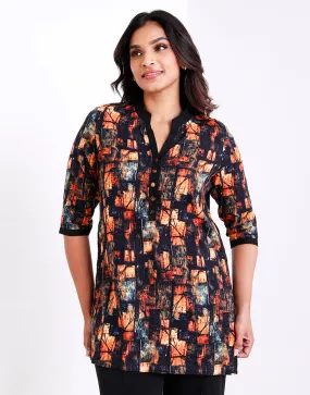 Chinese Collar Abstract Print Kurtha