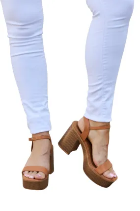 Cognac Platform Heel Sandals