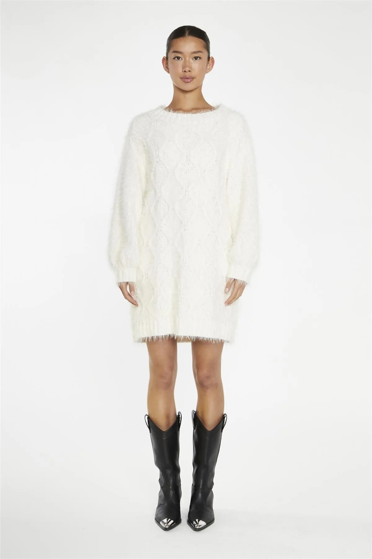 Cream Cable-Knit Jumper Mini-Dress