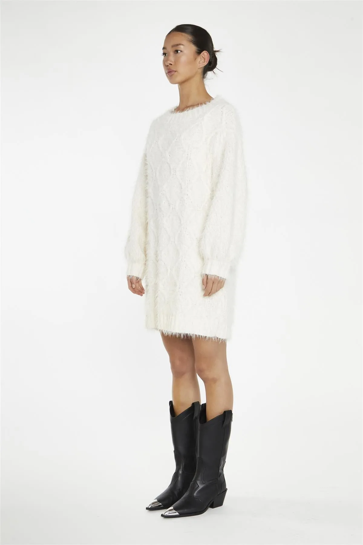 Cream Cable-Knit Jumper Mini-Dress