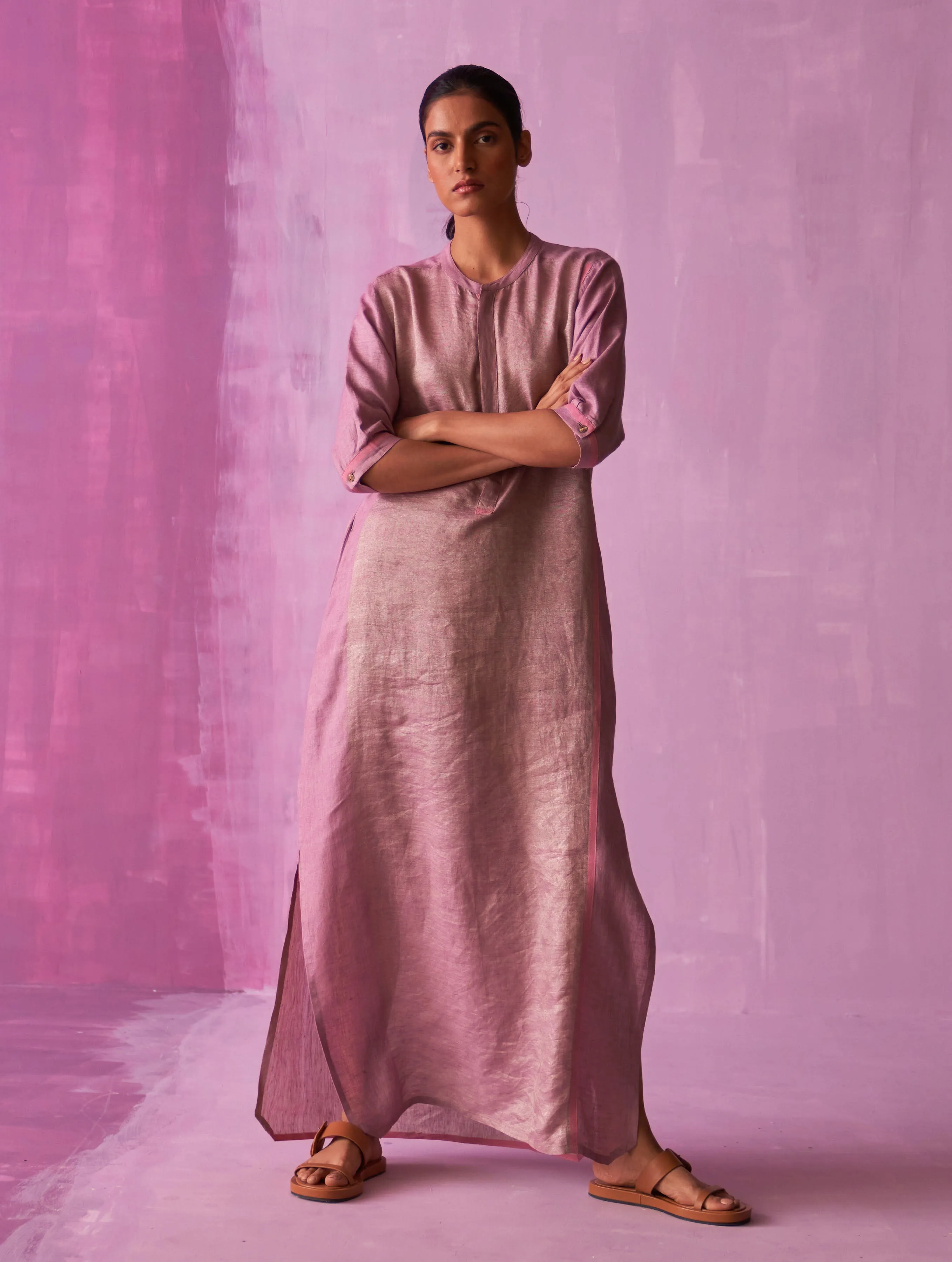 Faiza Metallic Linen Dress - Lavender