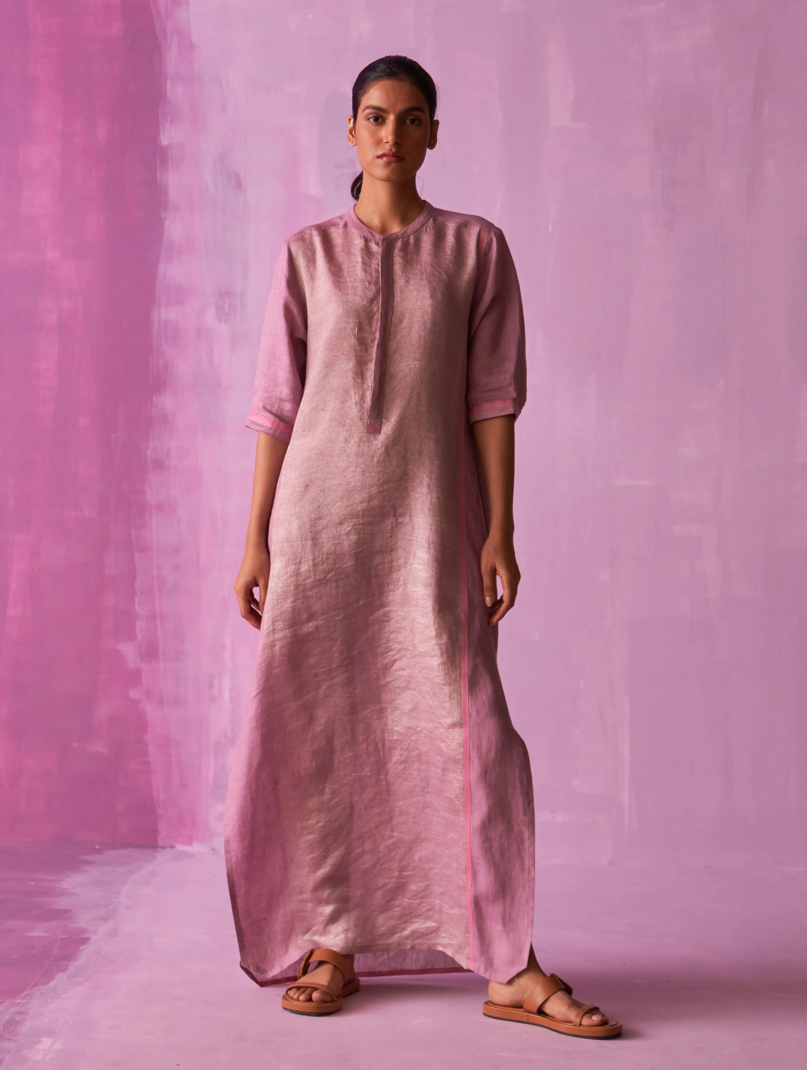 Faiza Metallic Linen Dress - Lavender