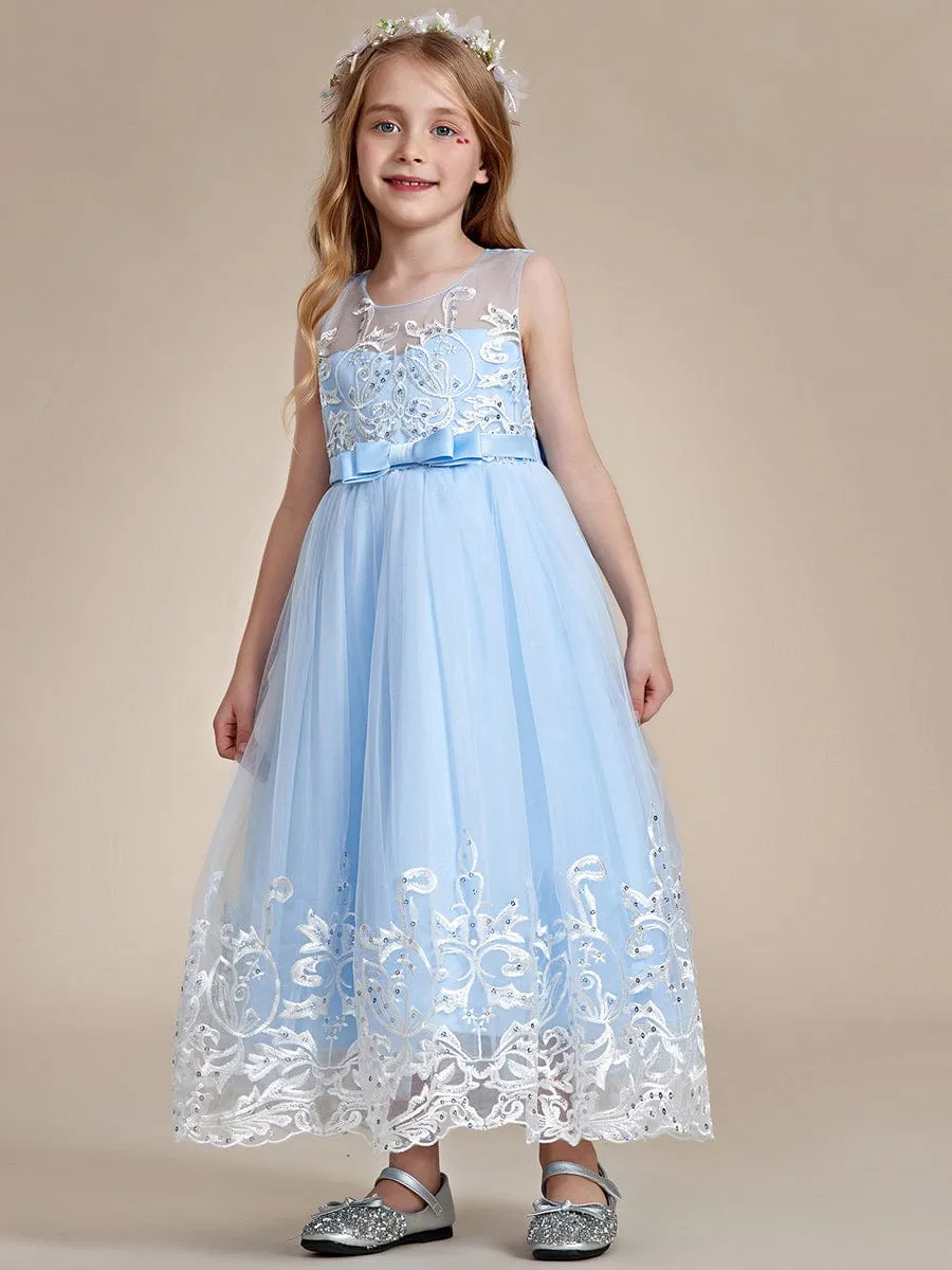 Gorgeous Applique Princess Dress for Flower Girl with Bowknot