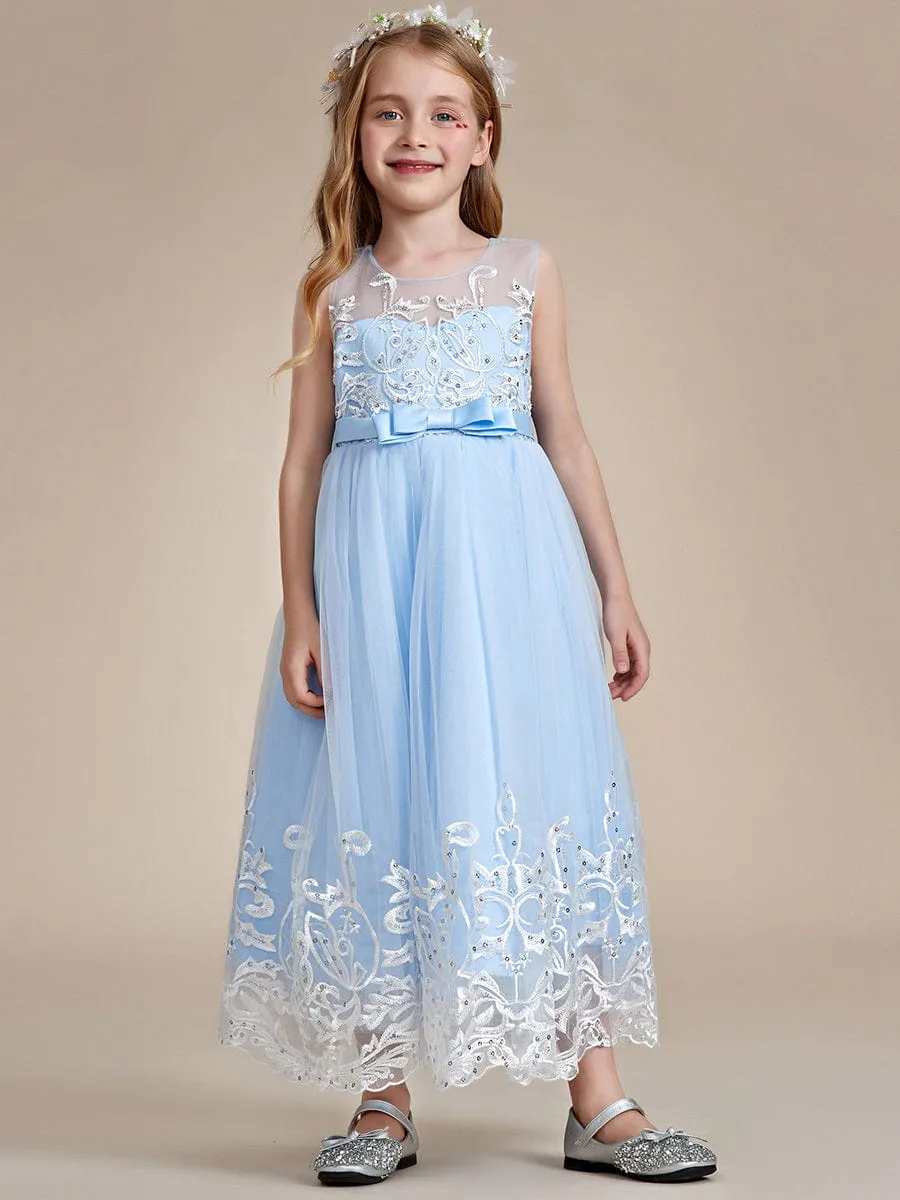 Gorgeous Applique Princess Dress for Flower Girl with Bowknot