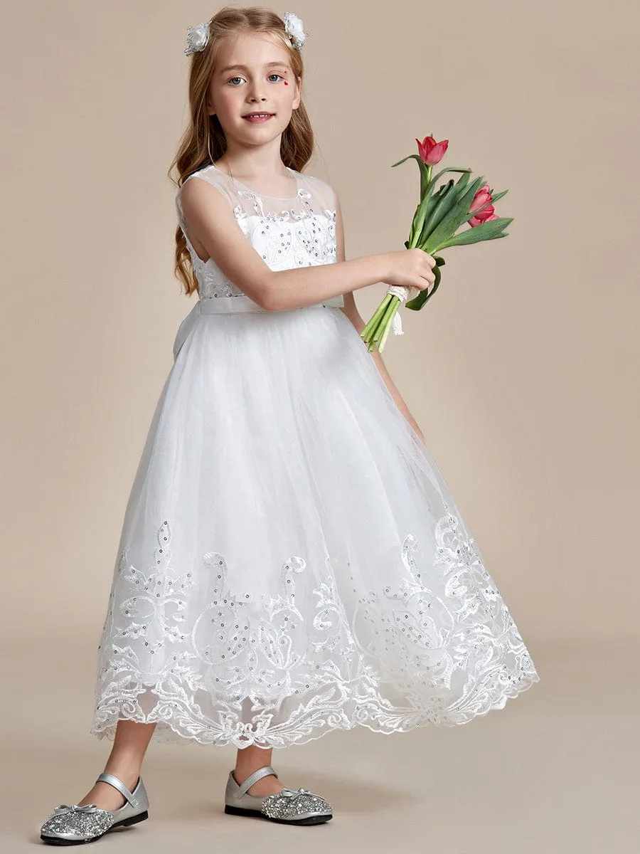 Gorgeous Applique Princess Dress for Flower Girl with Bowknot