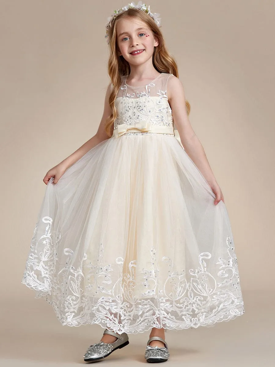 Gorgeous Applique Princess Dress for Flower Girl with Bowknot