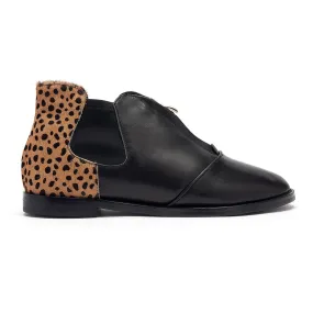 Hampstead - Black and Leopard Print Leather Boots