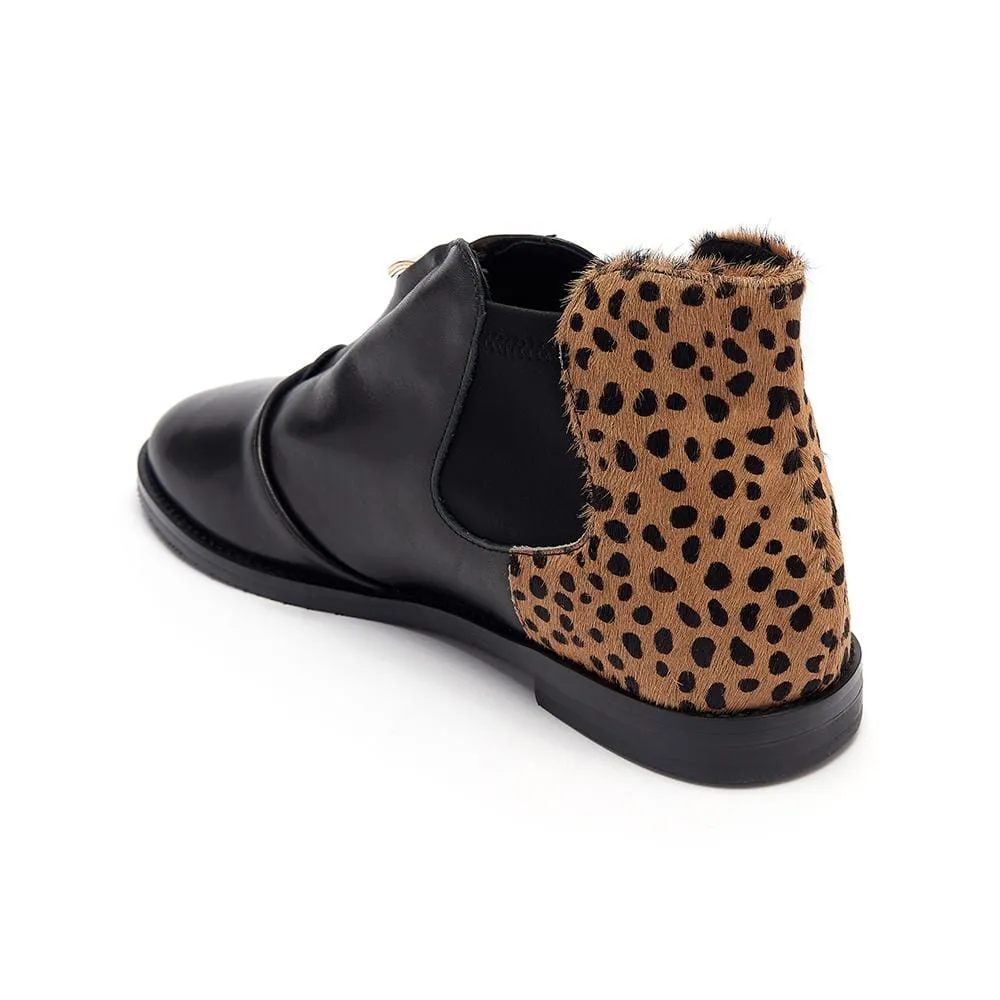 Hampstead - Black and Leopard Print Leather Boots