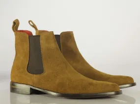 Handmade Men's Tan Suede Chelsea Boots, Men Ankle Boots, Men Designer Boots