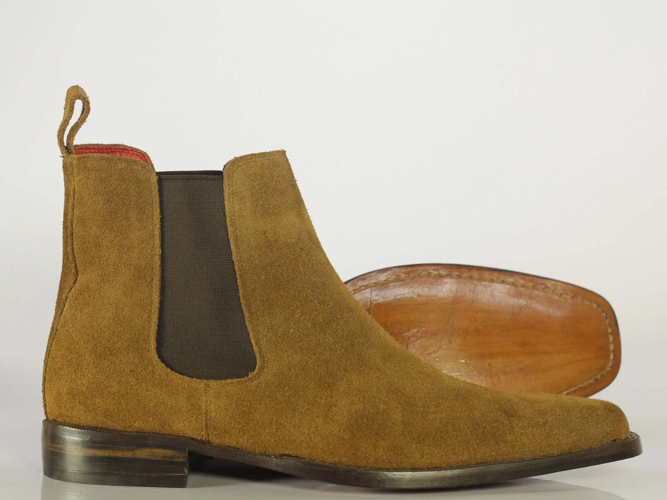 Handmade Men's Tan Suede Chelsea Boots, Men Ankle Boots, Men Designer Boots