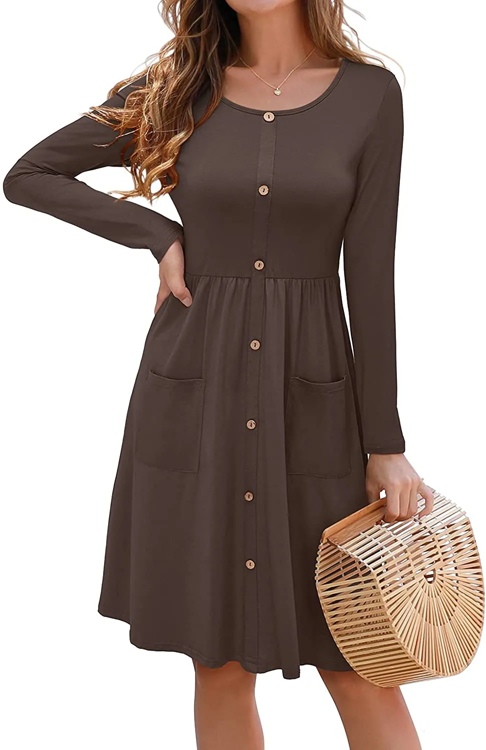 KILIG Women's Long Sleeve Button Down Casual Midi Dress with Pockets