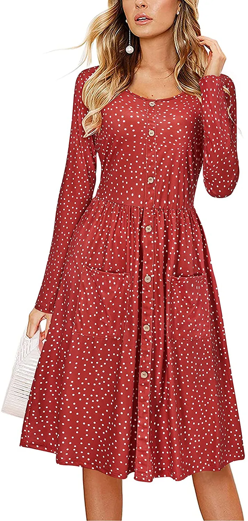 KILIG Women's Long Sleeve Button Down Casual Midi Dress with Pockets