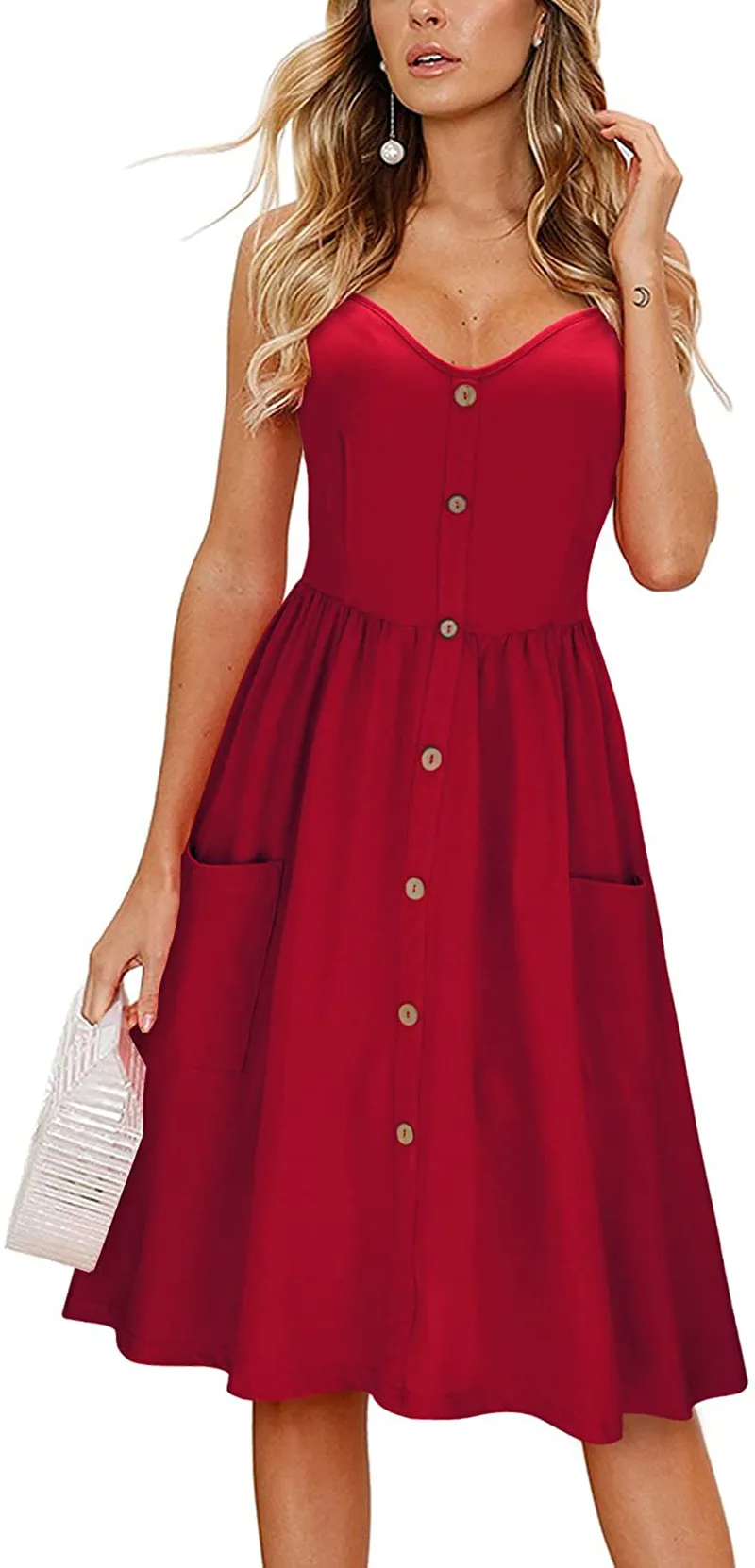 KILIG Women's Long Sleeve Button Down Casual Midi Dress with Pockets