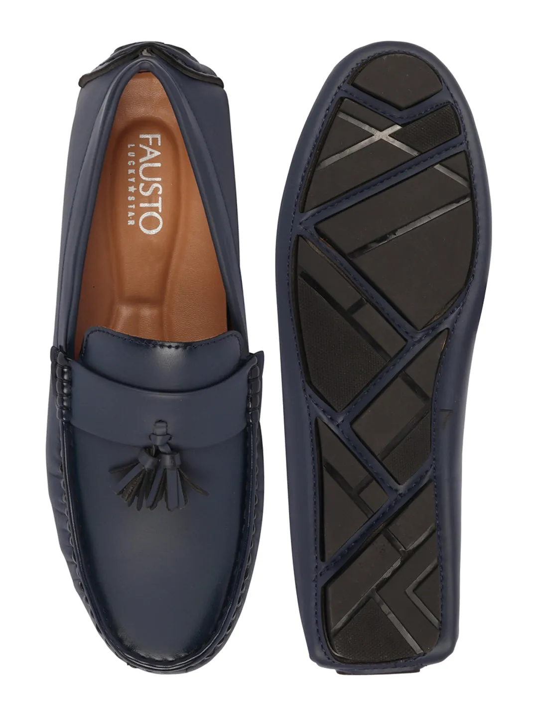 Men Blue Driving Outdoor Tassel Loafer and Moccasin Shoes