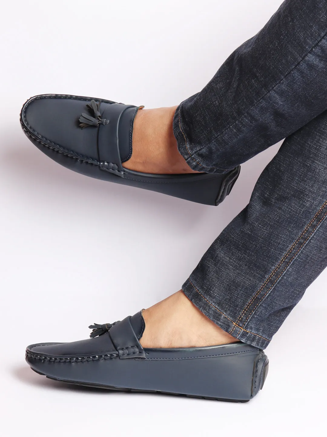 Men Blue Driving Outdoor Tassel Loafer and Moccasin Shoes