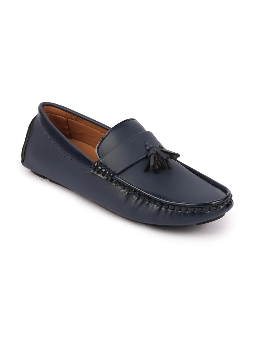 Men Blue Driving Outdoor Tassel Loafer and Moccasin Shoes