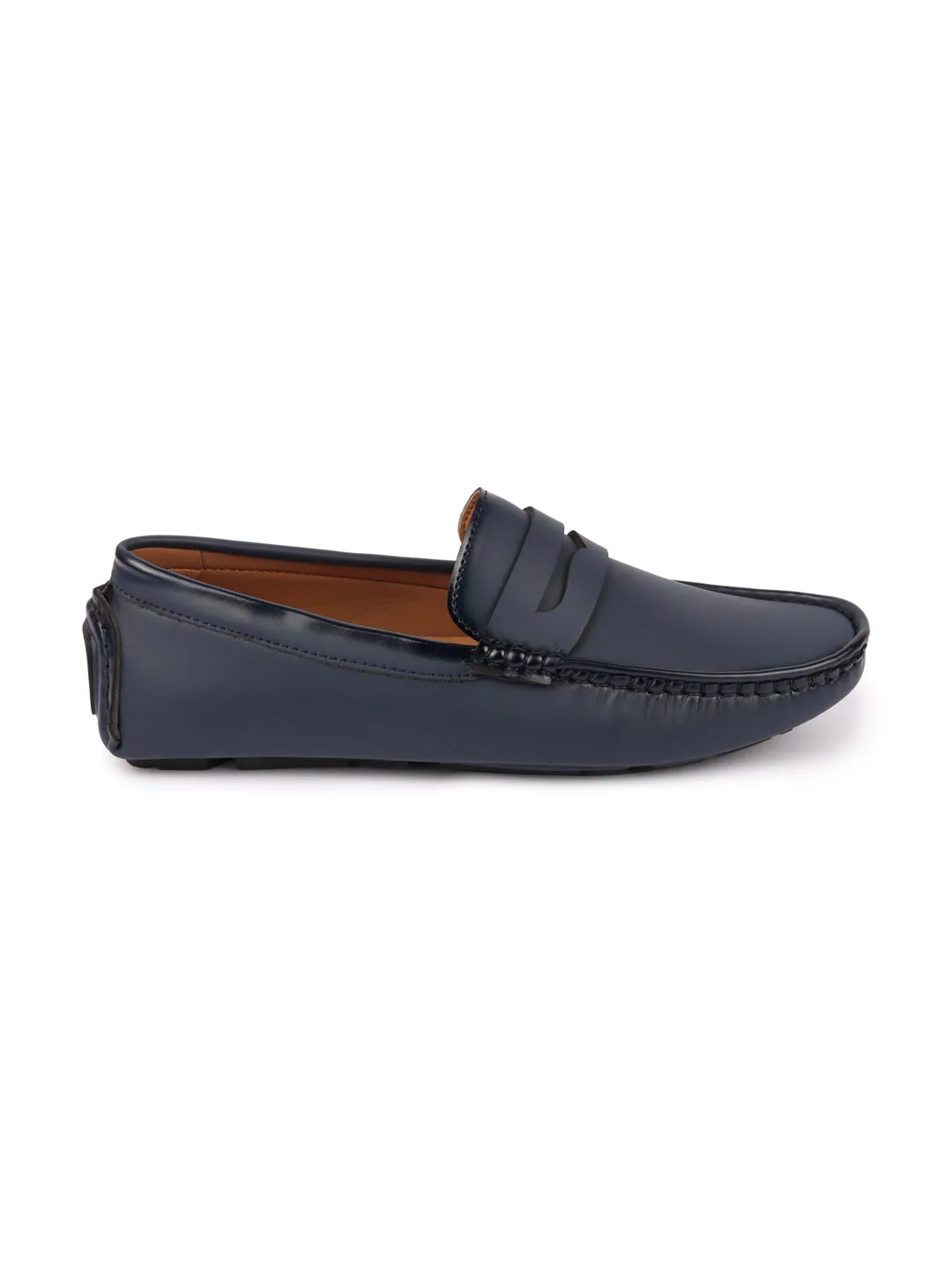 Men Blue Hand Stitched Comfort Loafer and Moccasin Shoes