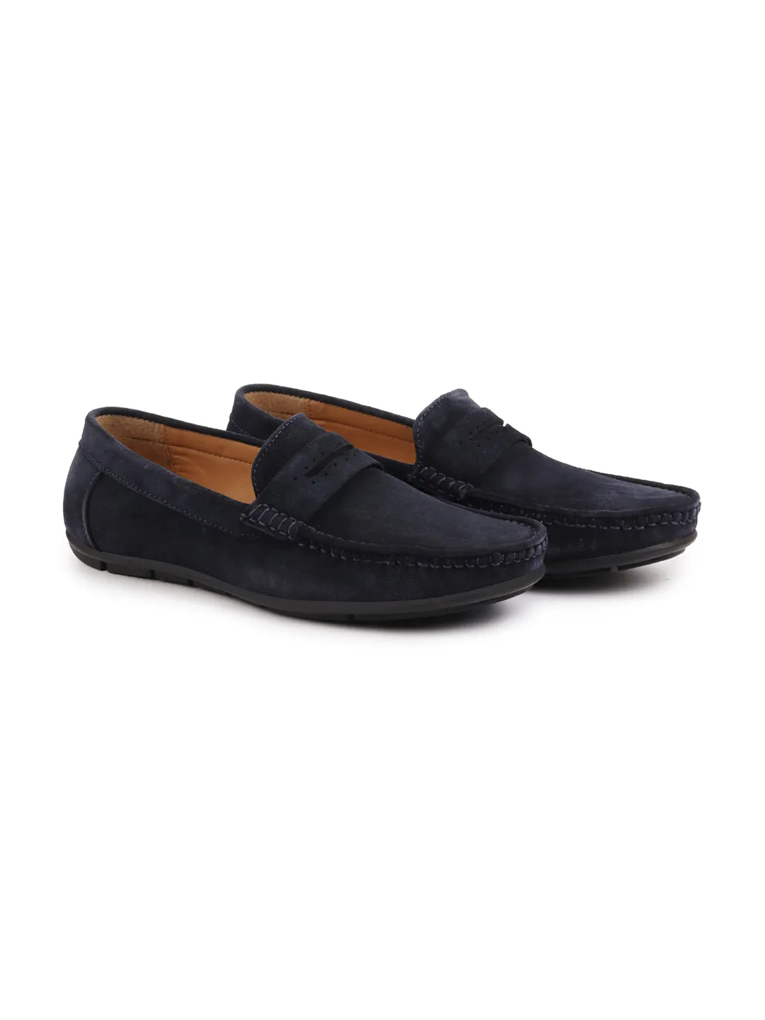 Men Blue Suede Leather Side Stitched Slip On Driving Loafer|Party Loafer|Moccasin For Wedding Party