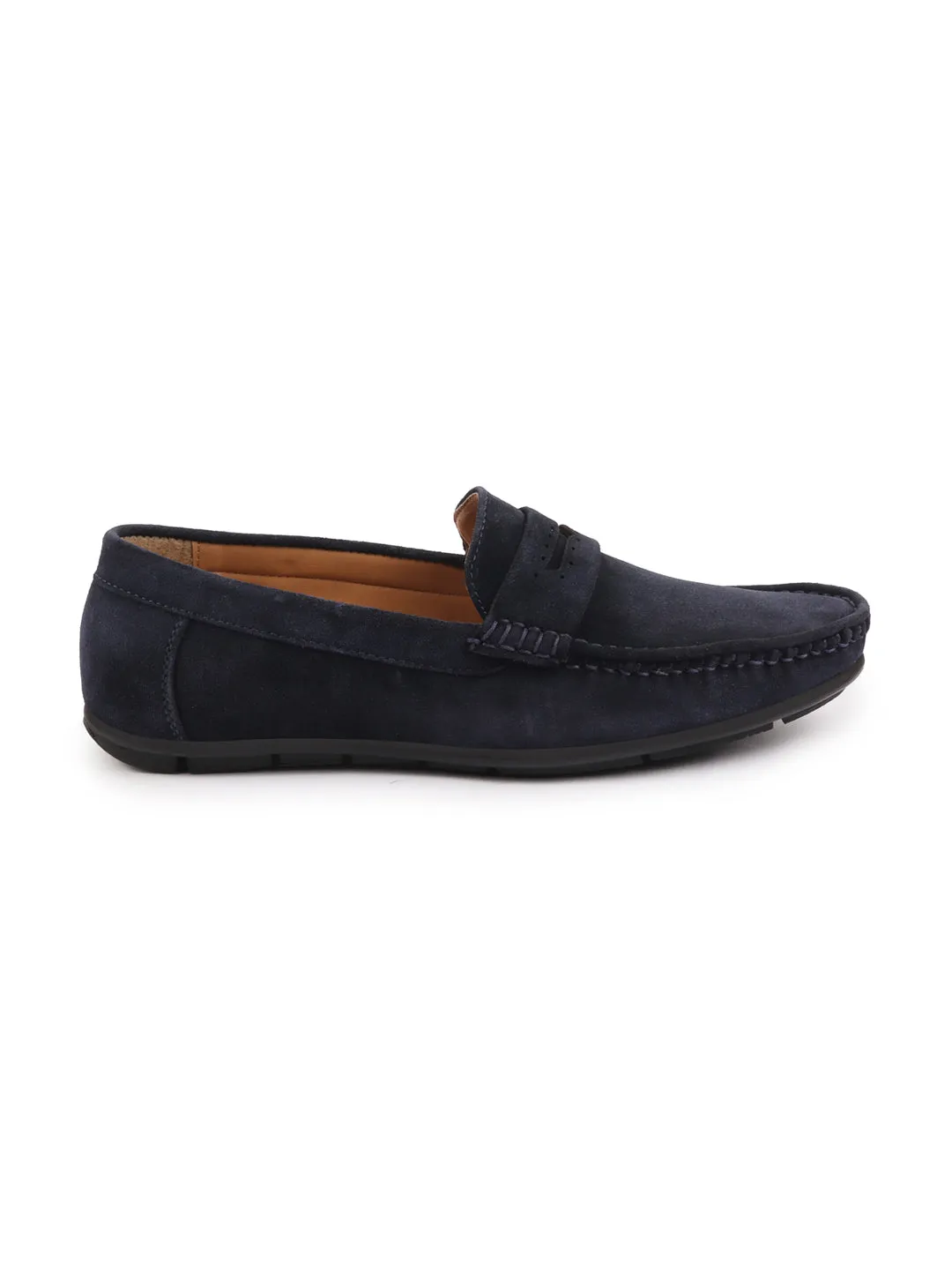 Men Blue Suede Leather Side Stitched Slip On Driving Loafer|Party Loafer|Moccasin For Wedding Party