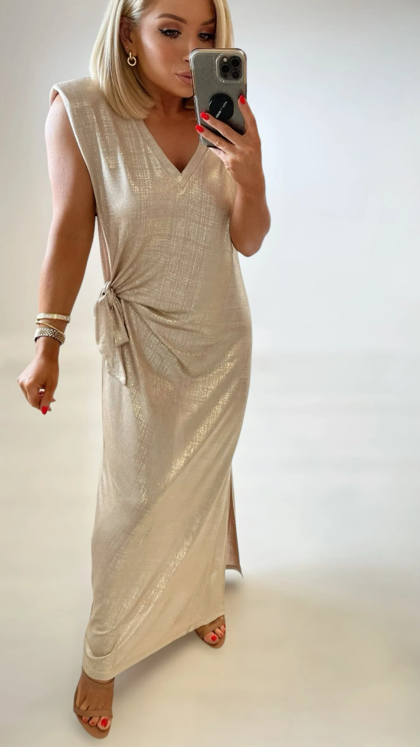 MILOS METALLIC TIE DRESS - GOLD