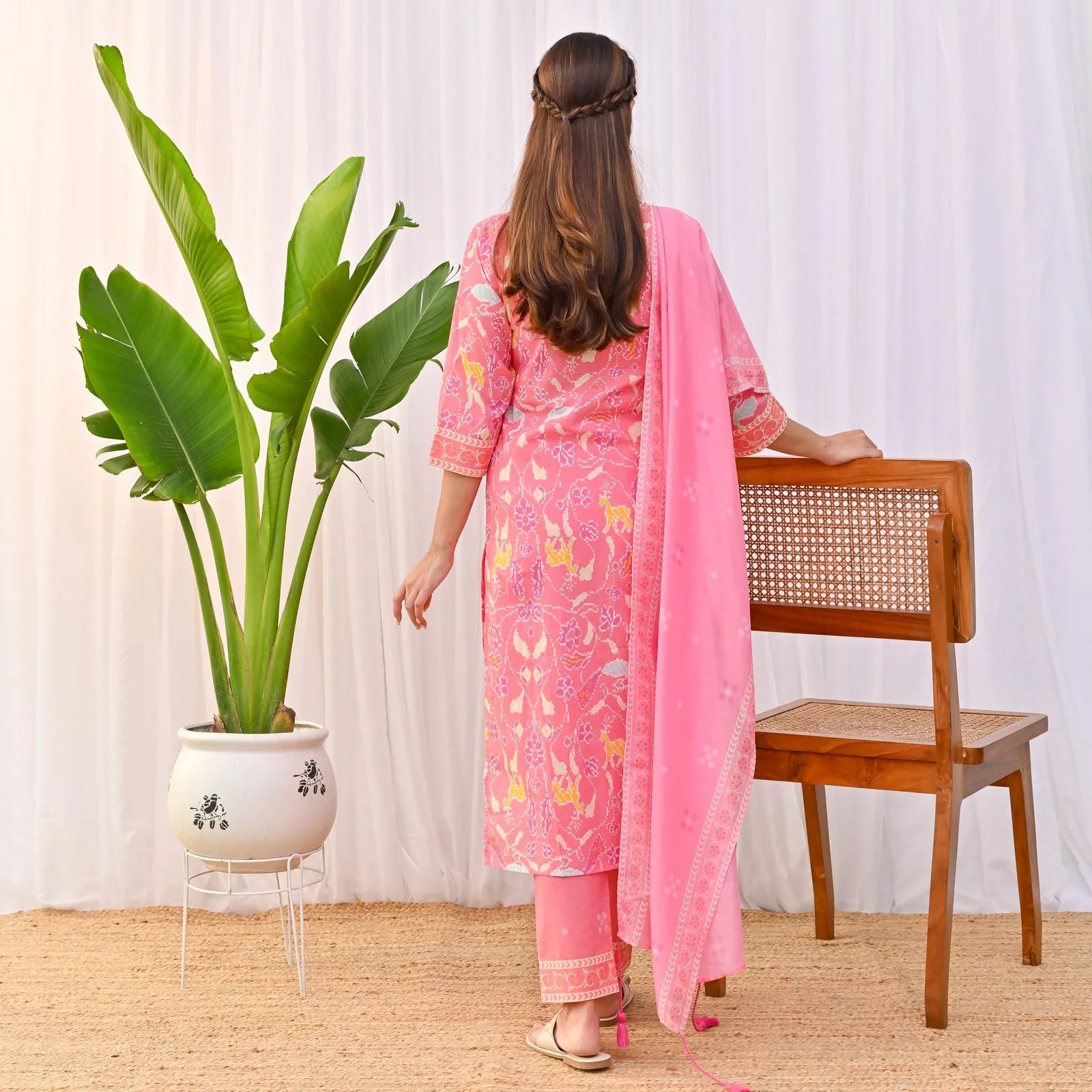 Pink Ikat Inspired Salwar Kurta Set with Dupatta