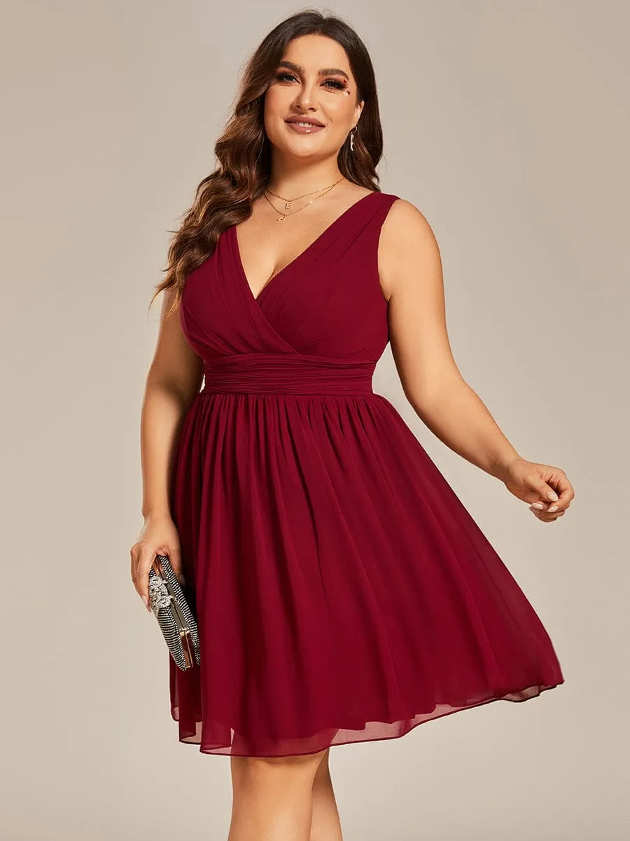 Plus Size Chiffon Sleeveless V Neck Short Bridesmaid Dress