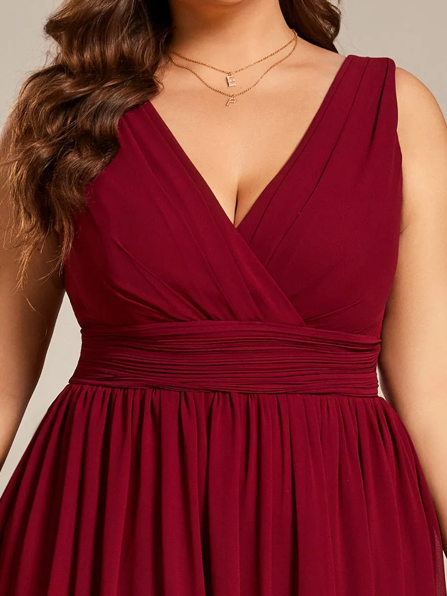 Plus Size Chiffon Sleeveless V Neck Short Bridesmaid Dress