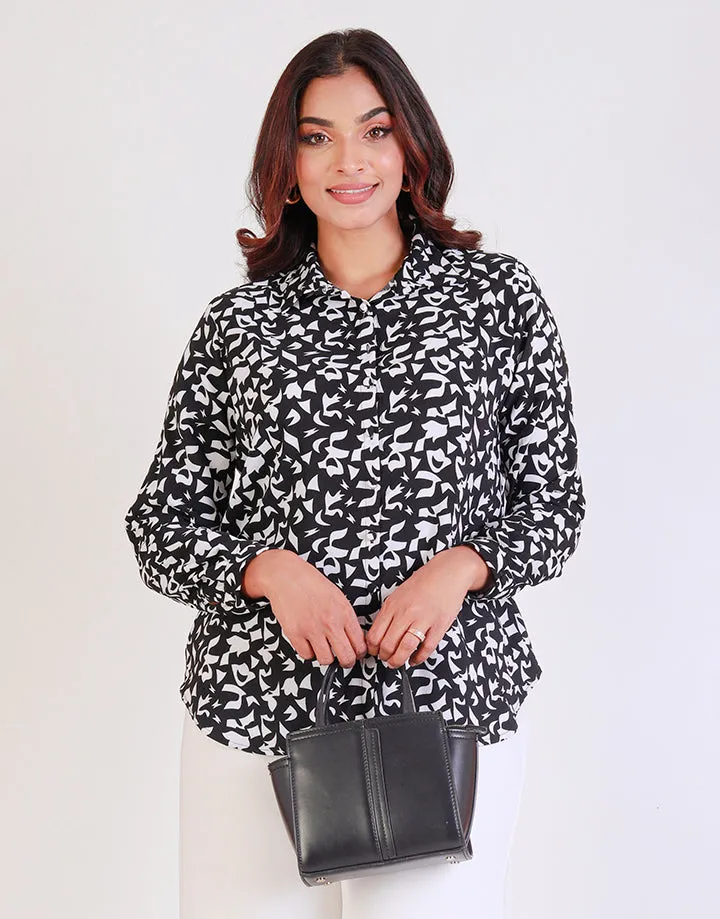 Printed Button Up Shirt Blouse