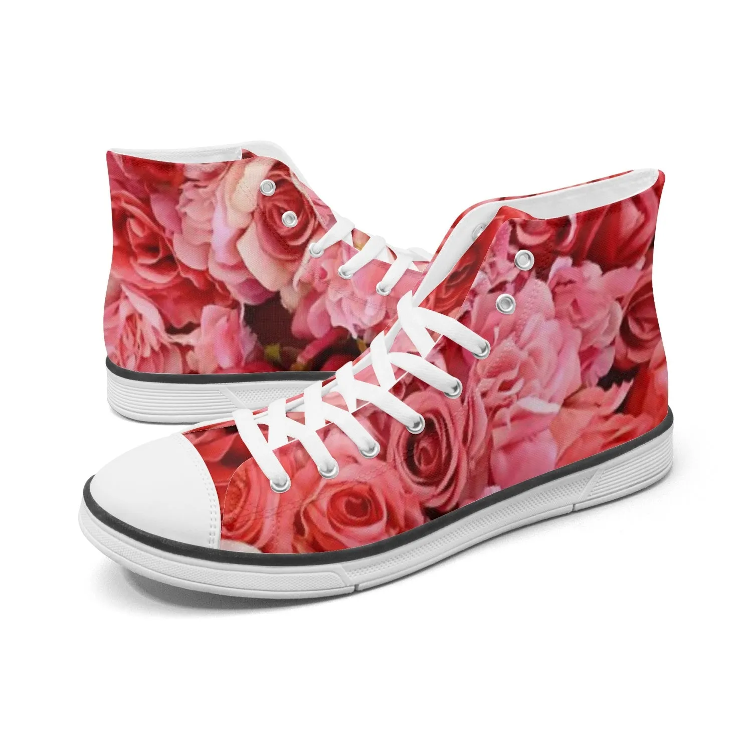 Red Flowers . Light Adult High-Top Canvas Shoes