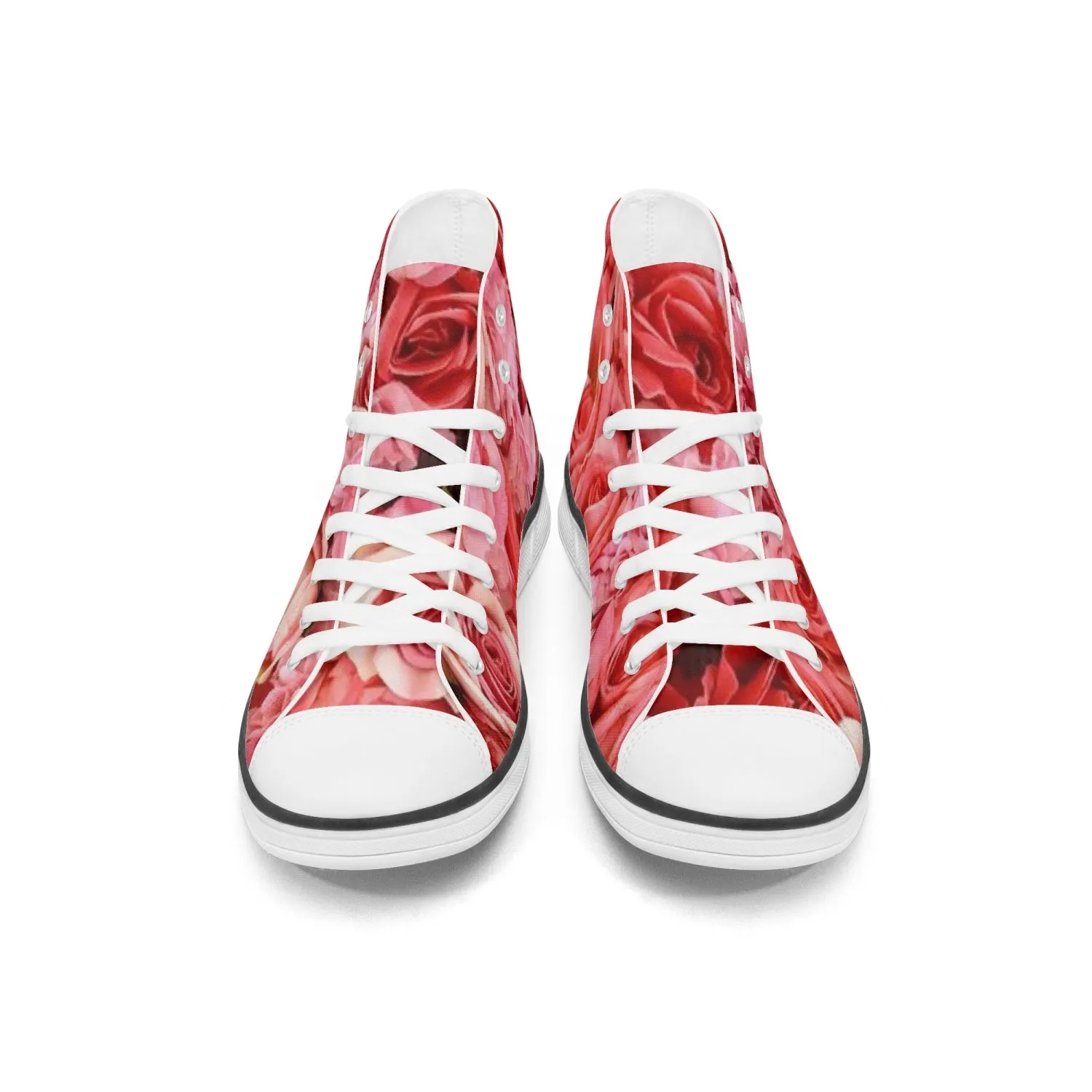 Red Flowers . Light Adult High-Top Canvas Shoes