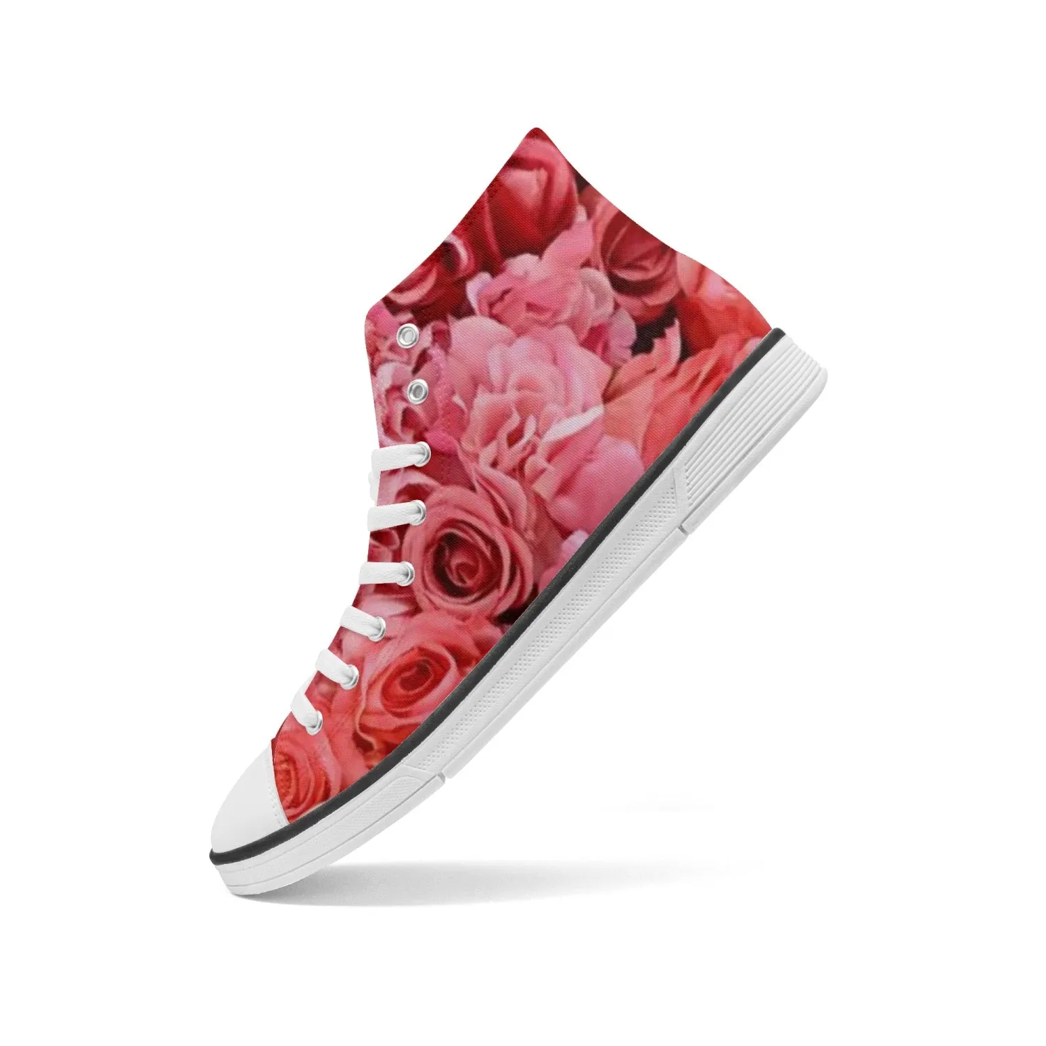 Red Flowers . Light Adult High-Top Canvas Shoes