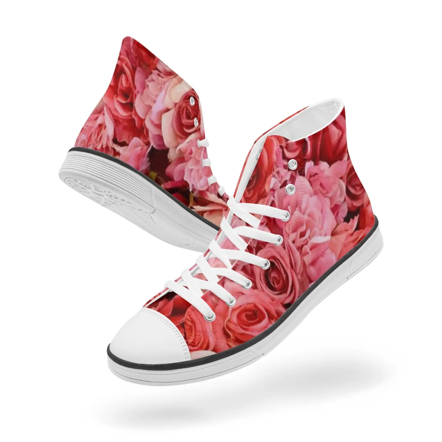 Red Flowers . Light Adult High-Top Canvas Shoes