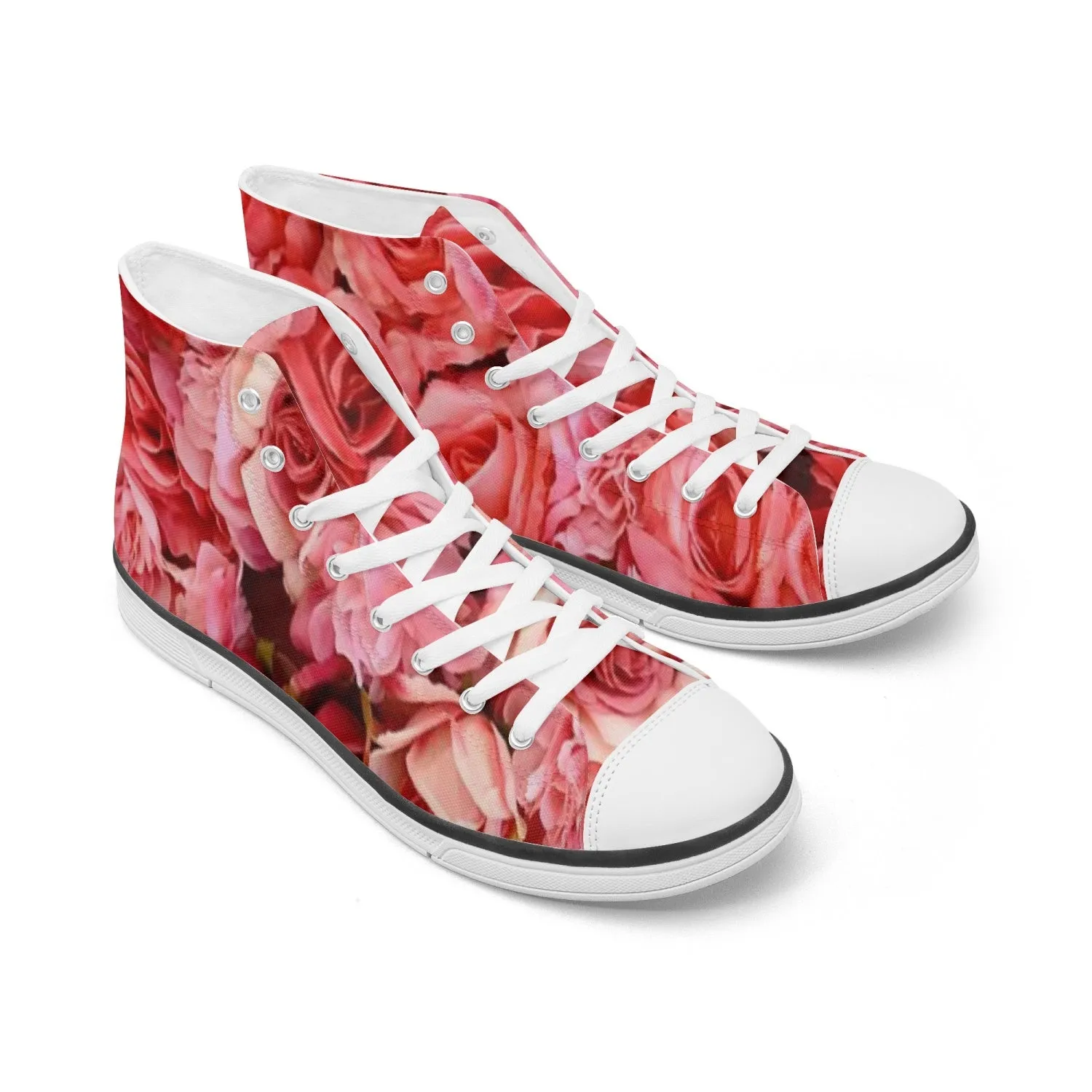 Red Flowers . Light Adult High-Top Canvas Shoes