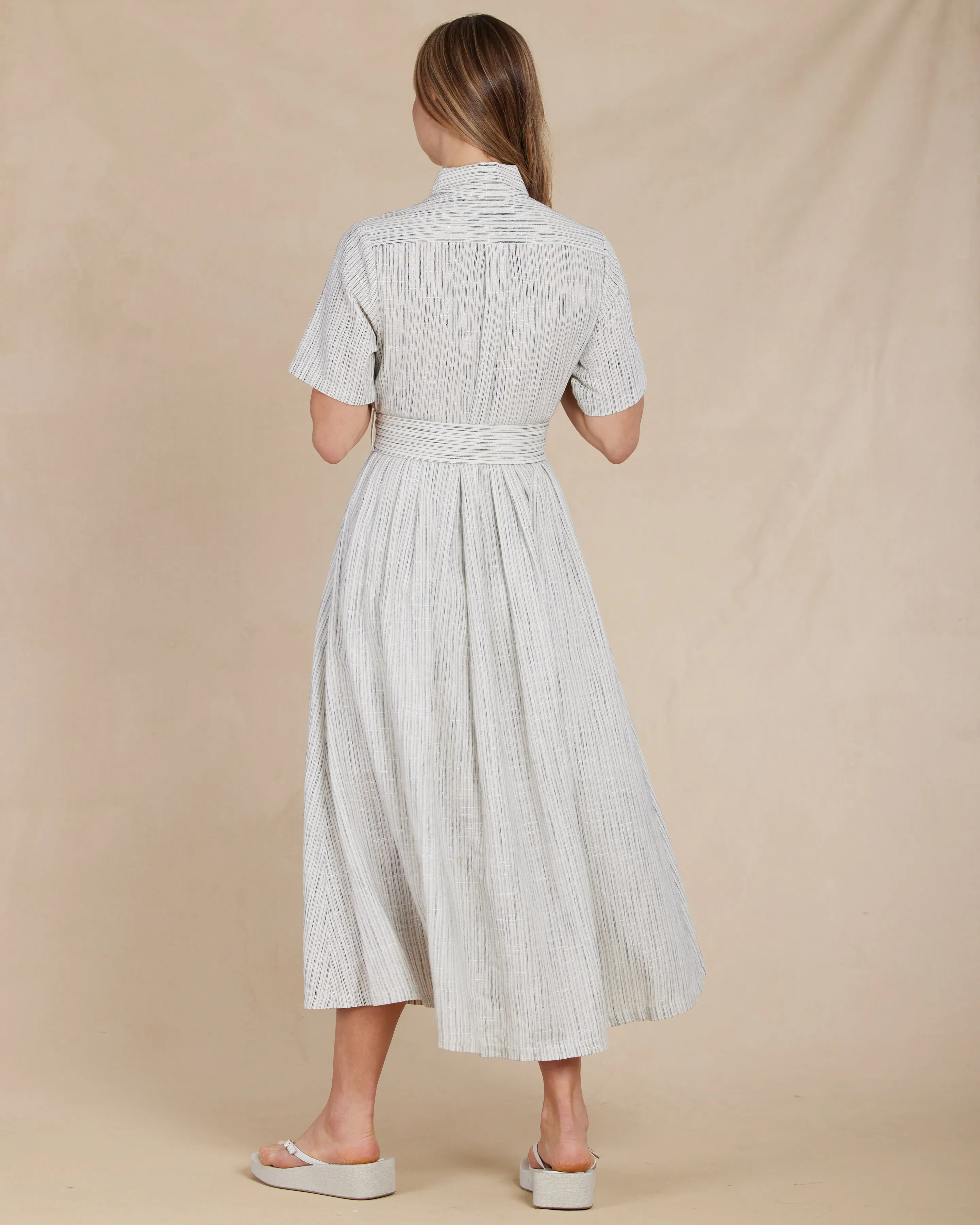 Renata Stripe Linen Dress - Marino