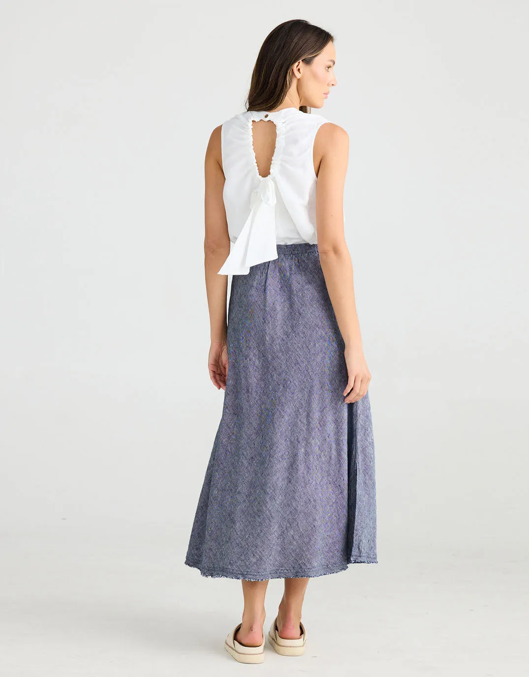 Sicily Linen Skirt - Navy Fleck