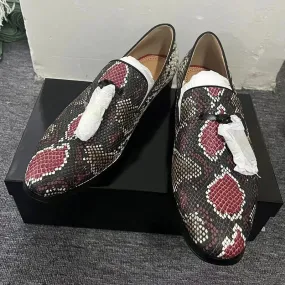 Snakeskin Pattern Tassel Slip On Loafers