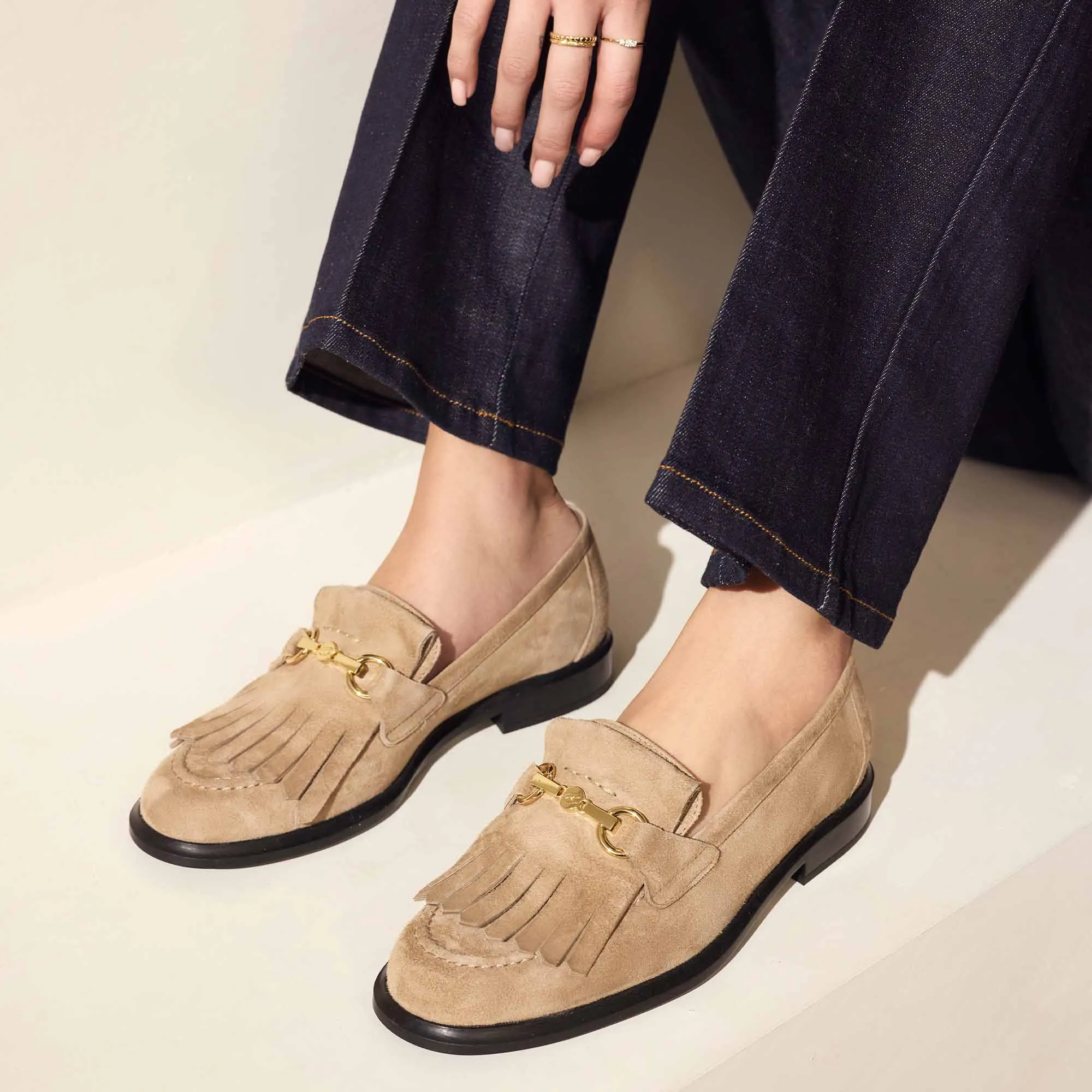 Vendôme Lave taupe suede loafers