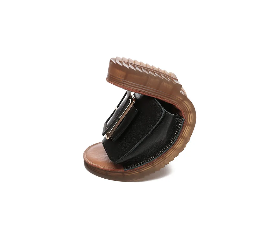 Women Leather Flats Buckle Top Ultra Soft Slides Summer Sandals Bera