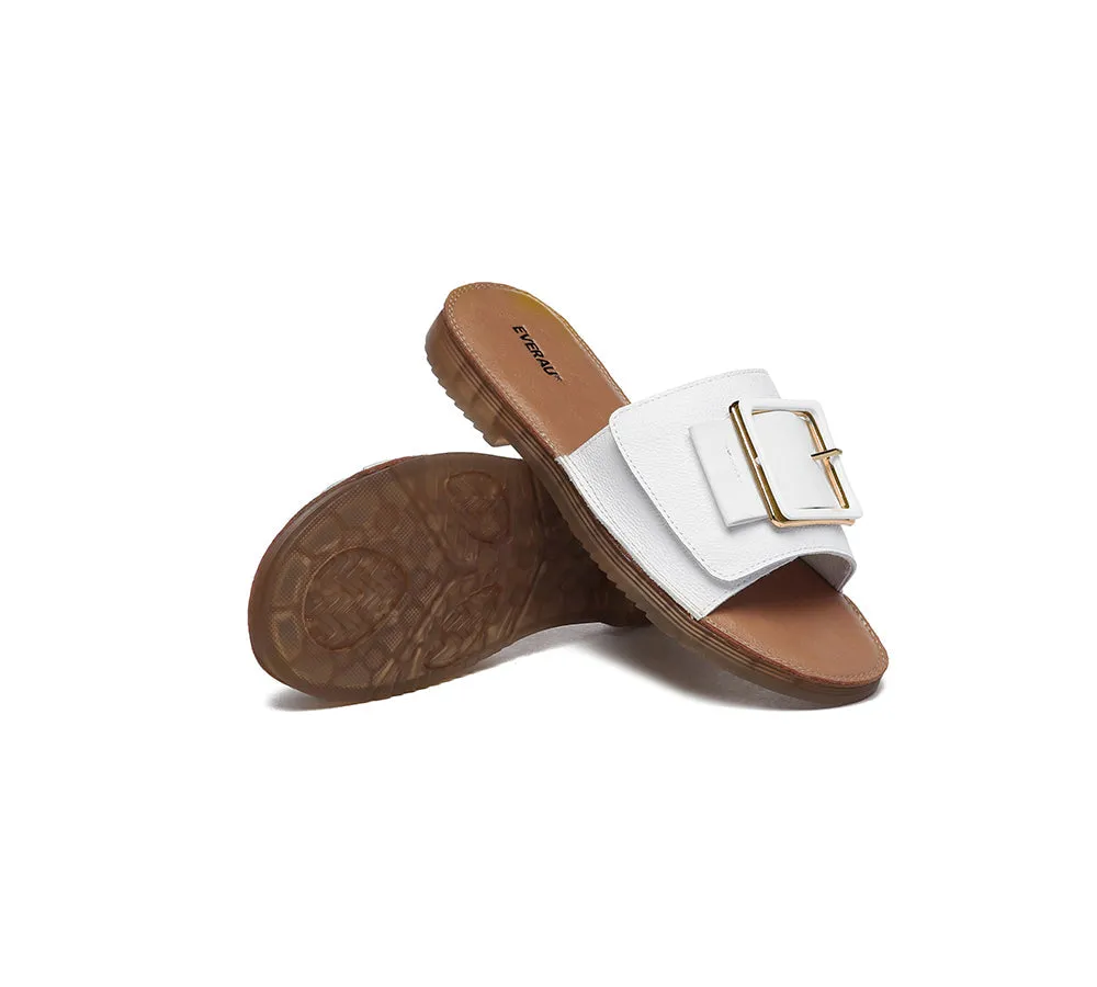 Women Leather Flats Buckle Top Ultra Soft Slides Summer Sandals Bera