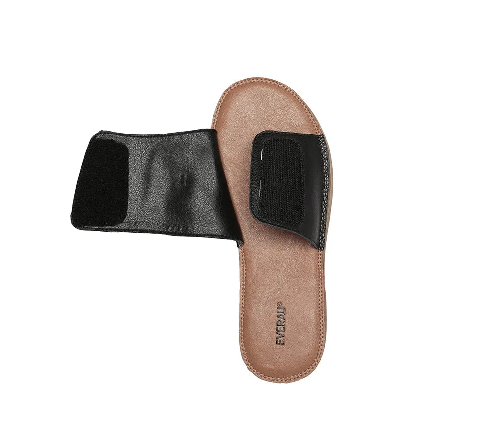 Women Leather Flats Buckle Top Ultra Soft Slides Summer Sandals Bera