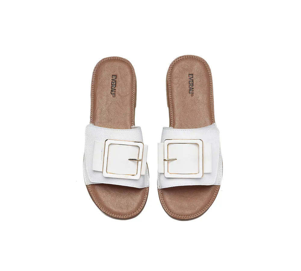 Women Leather Flats Buckle Top Ultra Soft Slides Summer Sandals Bera