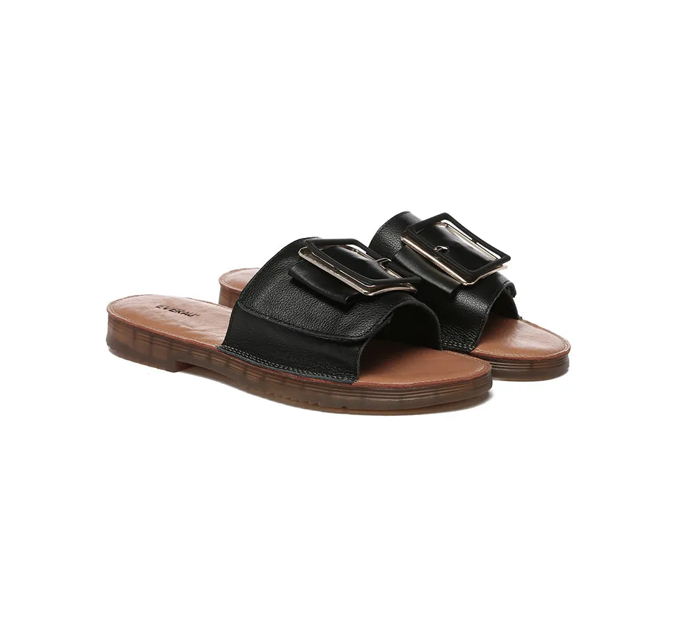 Women Leather Flats Buckle Top Ultra Soft Slides Summer Sandals Bera